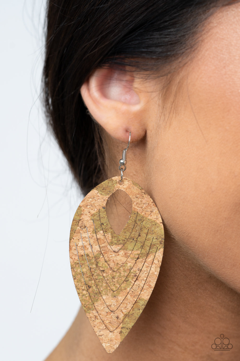 Cork Cabana - Green Fish Hook Earrings