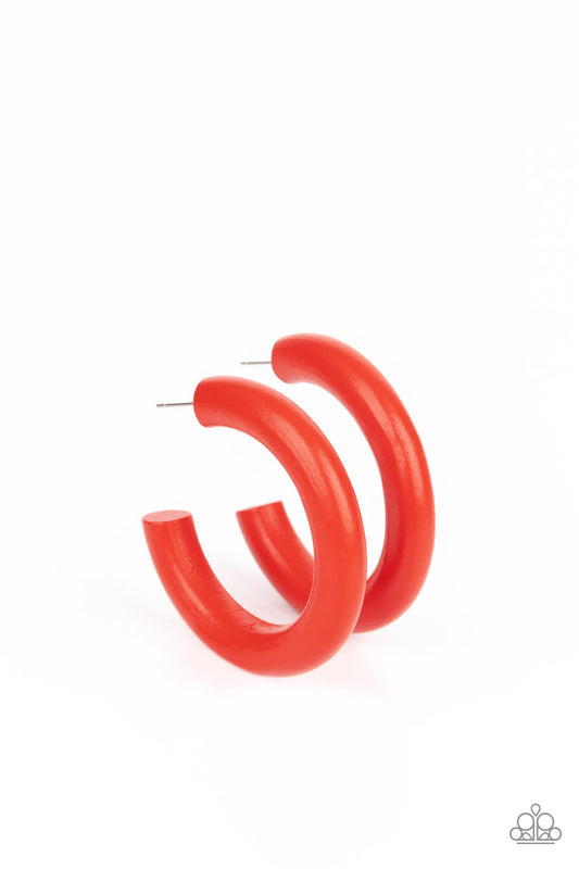 Woodsy Wonder - Red Wood Hoop Earrings