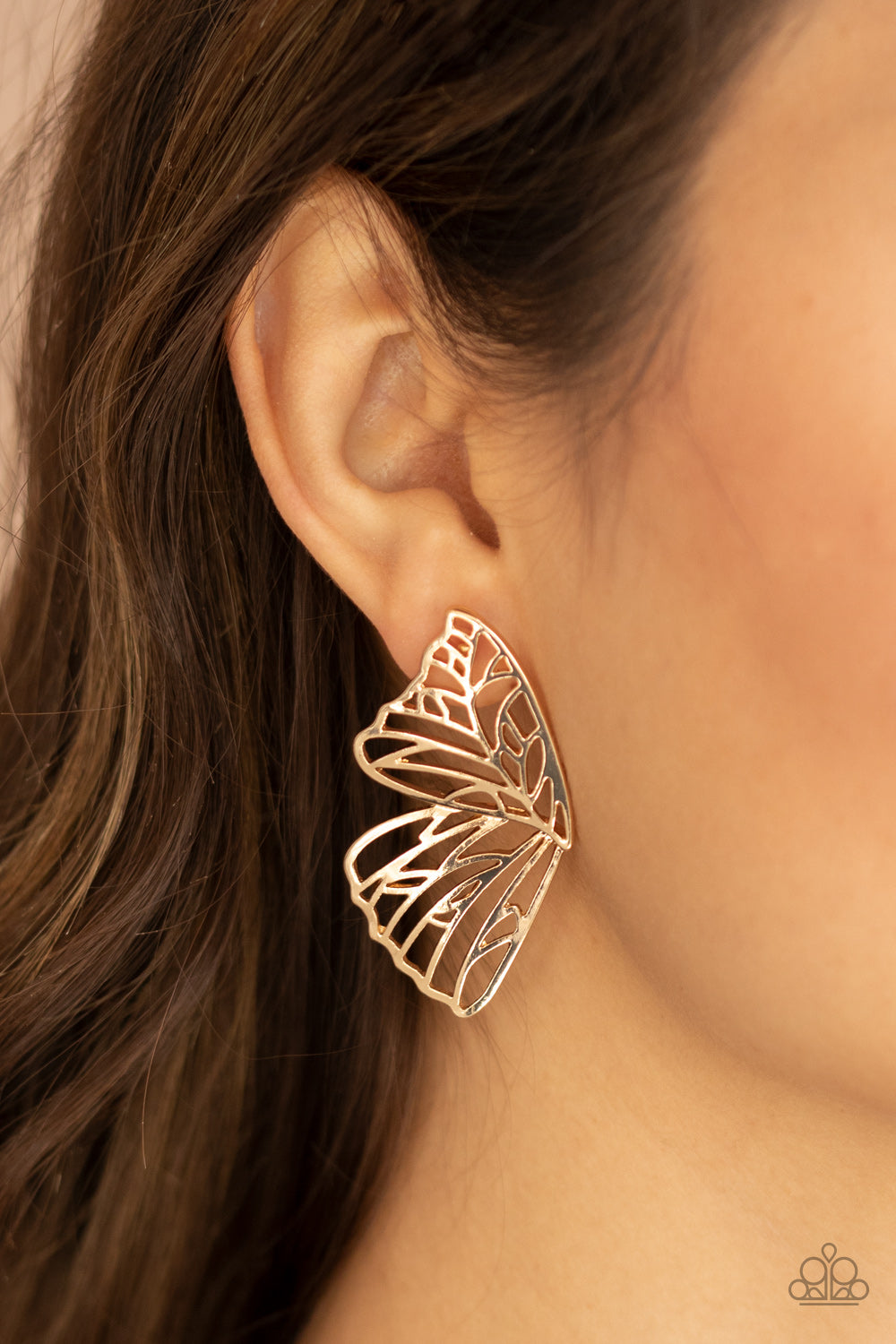 Butterfly Frills - Gold - Paparazzi Earrings