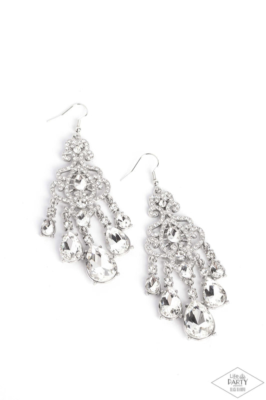 Queen Of All Things Sparkly - White - Paparazzi Earrings (2023 Black Diamond LOP)