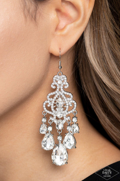 Queen Of All Things Sparkly - White - Paparazzi Earrings (2023 Black Diamond LOP)