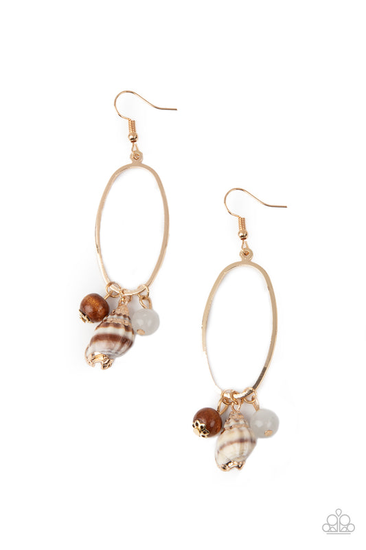 Golden Grotto - White - Paparazzi Earrings