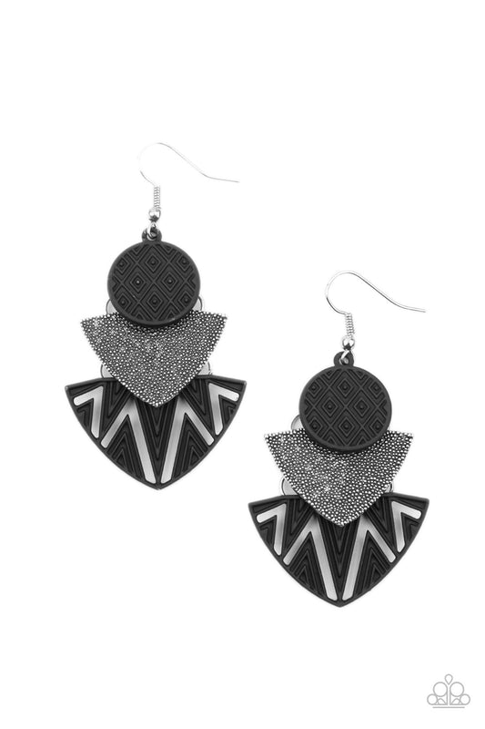 Jurassic Juxtaposition - Black - Paparazzi Earrings