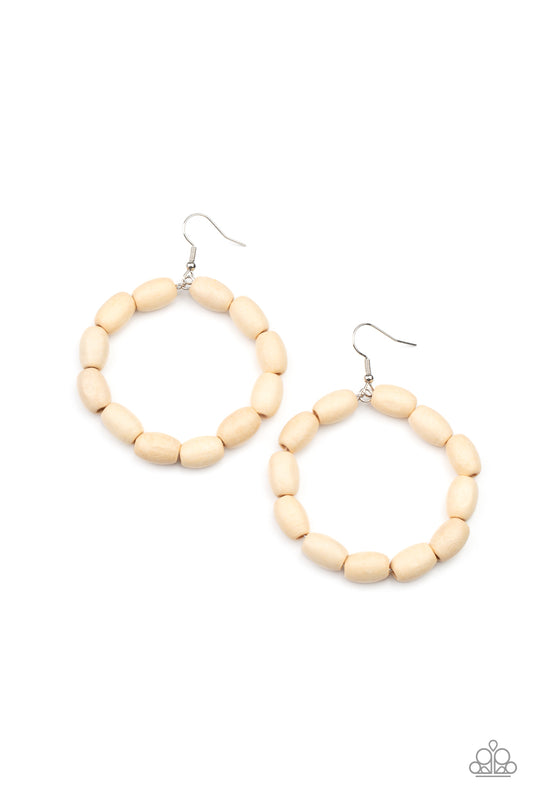 Living The WOOD Life - White - Paparazzi Earrings