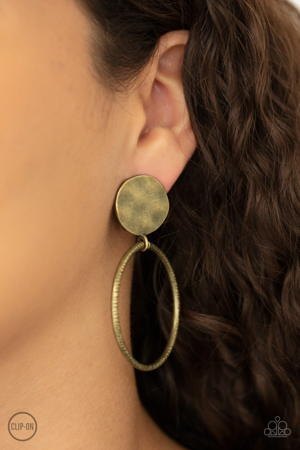 Undeniably Urban - Brass - Paparazzi Clip Ons Earrings