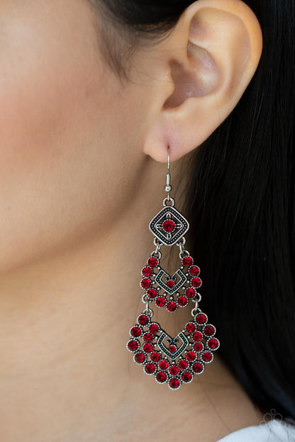 All For The GLAM - Red - Paparazzi Earrings