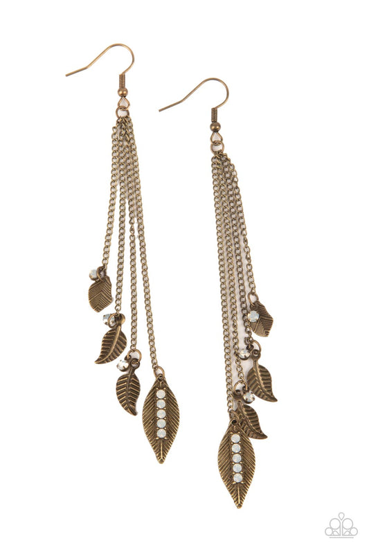 Chiming Leaflets - Brass - Paparazzi Earrings