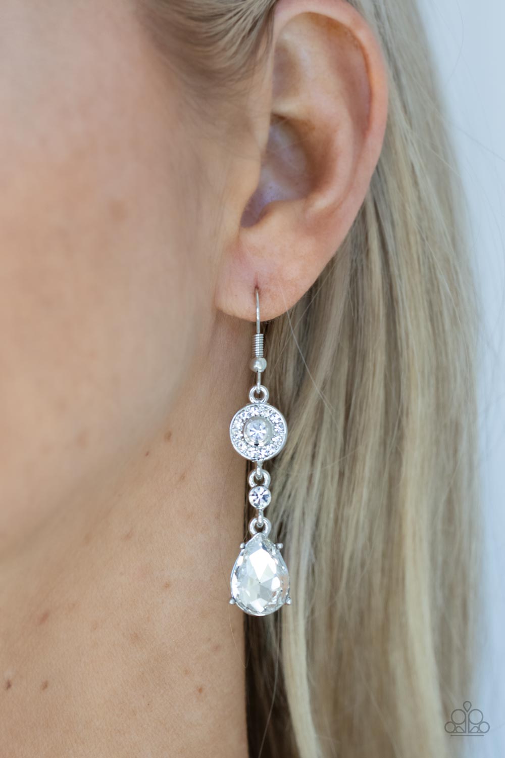 Graceful Glimmer - White - Paparazzi Earrings