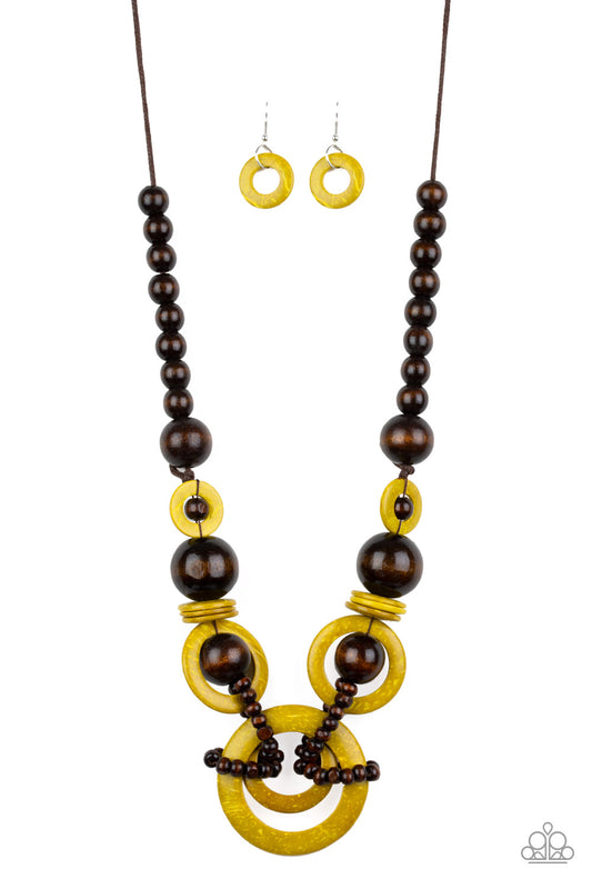 Boardwalk Party - Yellow Wood Necklace