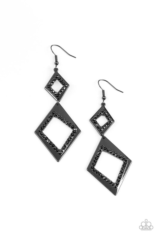Deco Decoupage - Black - Paparazzi Earrings