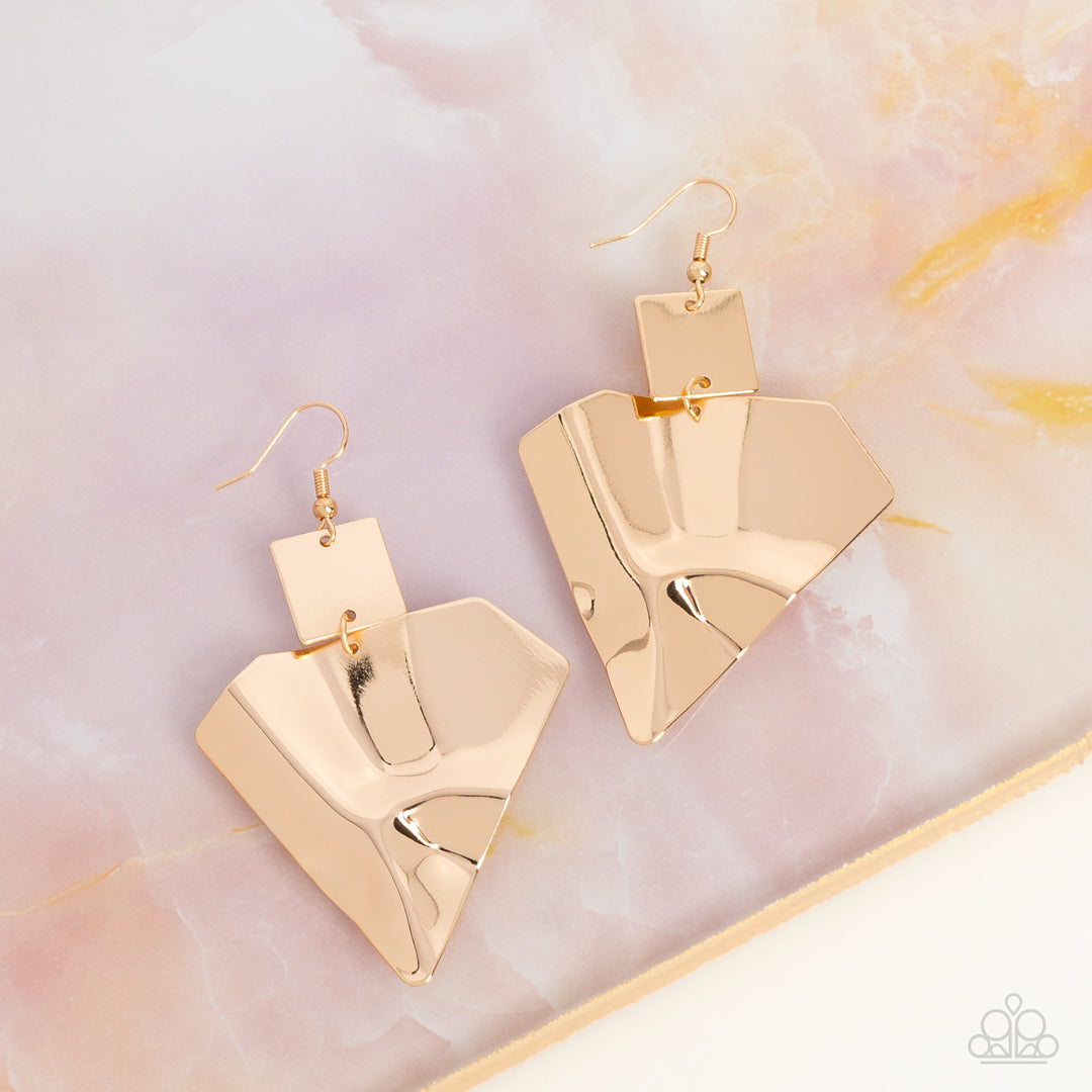 Deceivingly Deco - Gold - Paparazzi Earrings