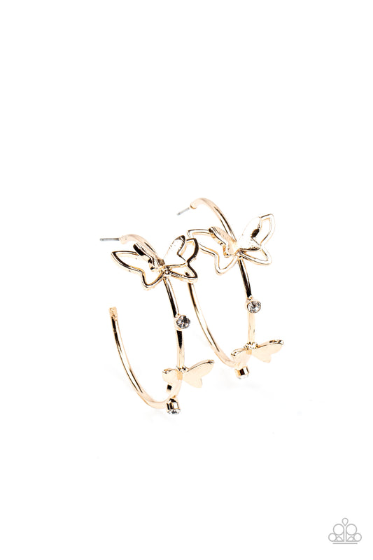 Full Out Flutter - Gold - Paparazzi Earrings