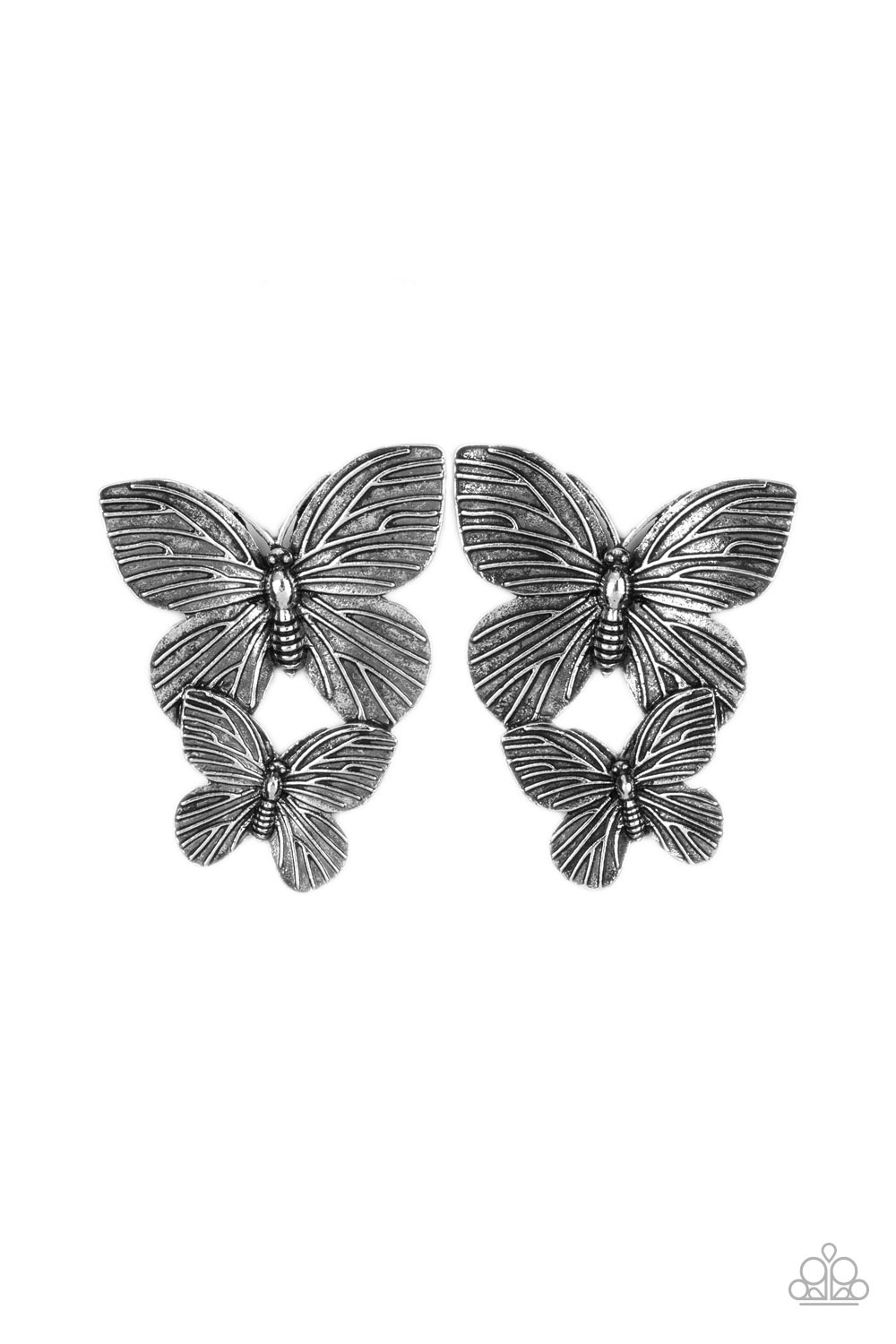 Blushing Butterflies - Silver - Paparazzi Earrings