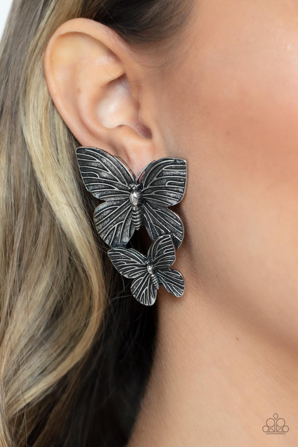 Blushing Butterflies - Silver - Paparazzi Earrings