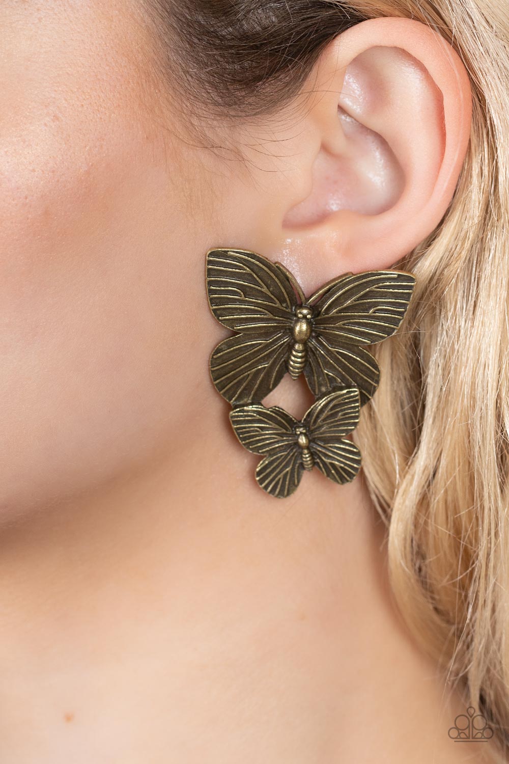 Blushing Butterflies - Brass - Paparazzi Earrings