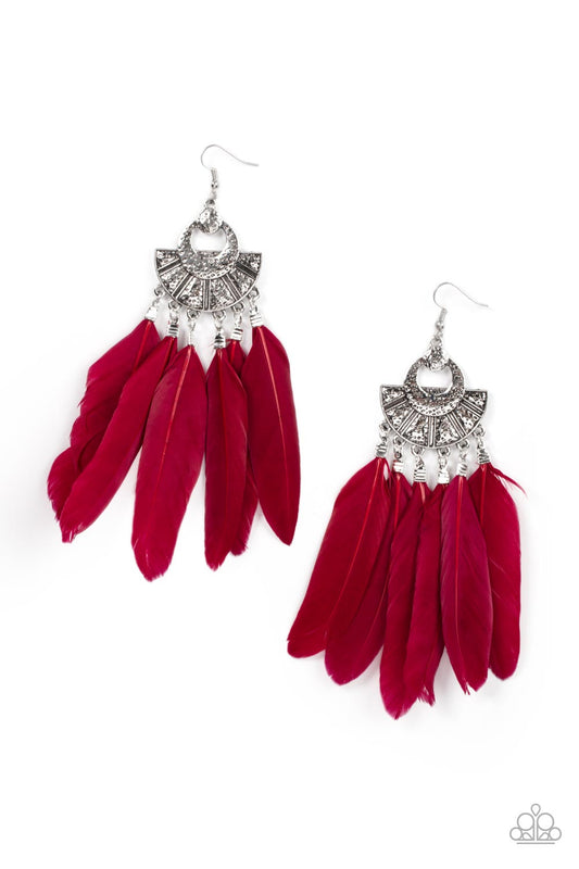 Plume Paradise - Red - Paparazzi Earrings