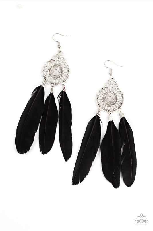 Pretty in PLUMES - Black - Paparazzi Earrings