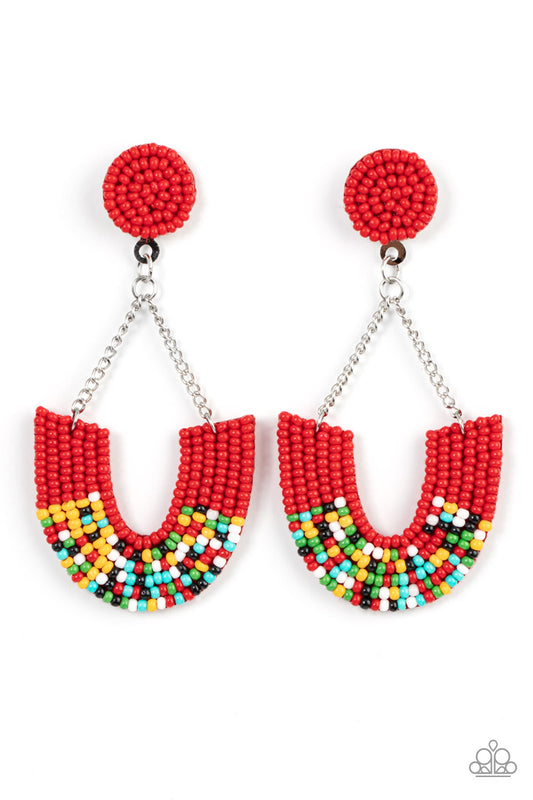 Make it RAINBOW - Red - Paparazzi Earrings