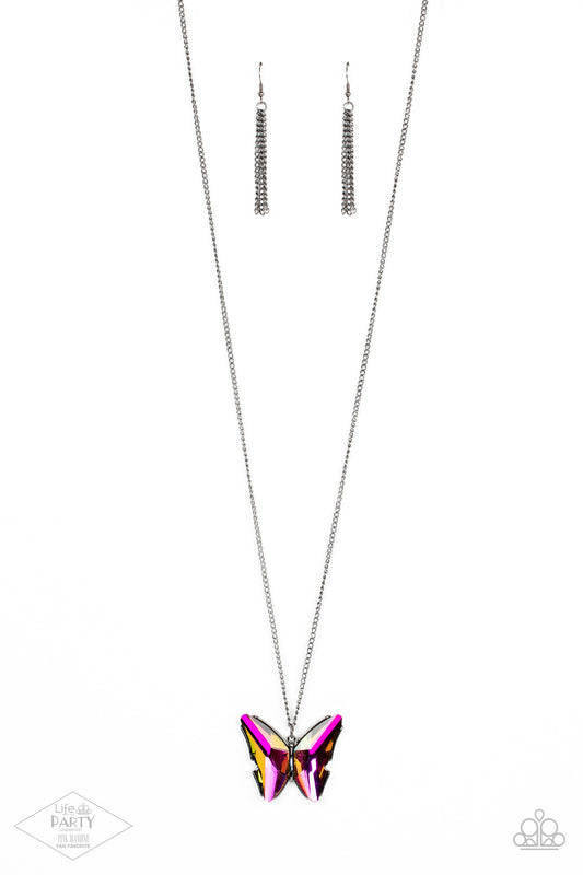 The Social Butterfly Effect - Multi - Paparazzi Necklace (2021 Life of the Party Pink Diamond)