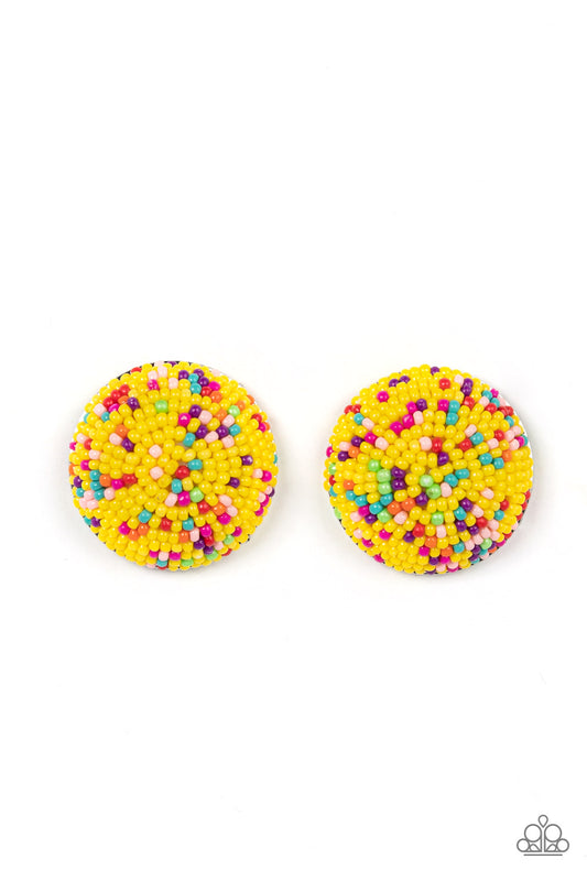 Kaleidoscope Sky - Yellow - Paparazzi Earrings