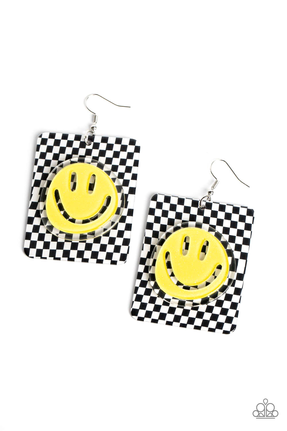 Cheeky Checkerboard - Yellow - Paparazzi Earrings