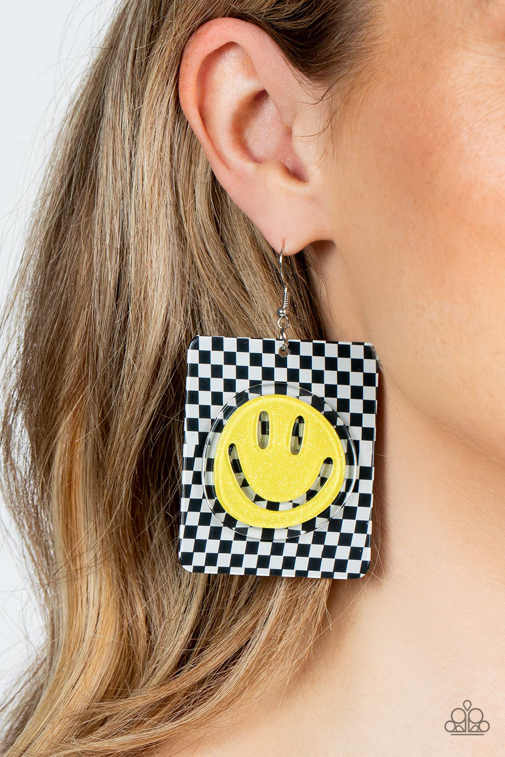 Cheeky Checkerboard - Yellow - Paparazzi Earrings