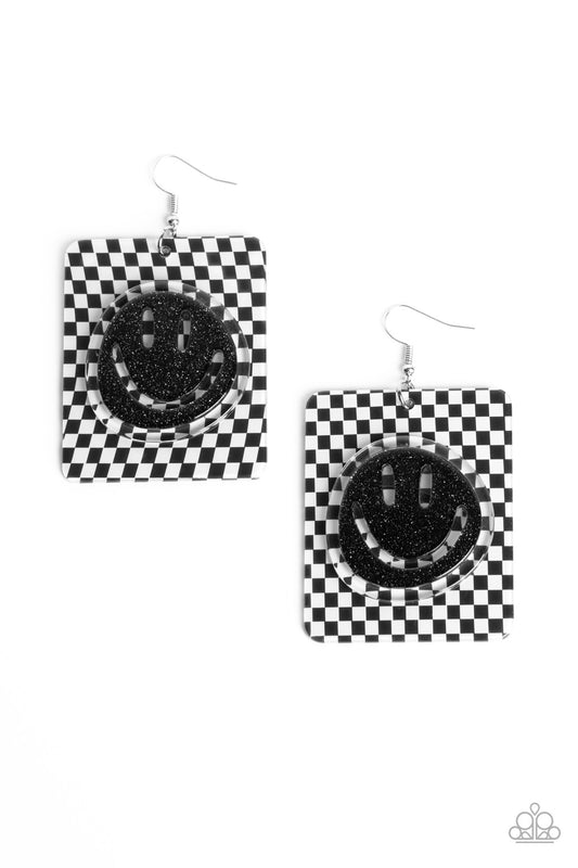 Cheeky Checkerboard - Black - Paparazzi Earrings