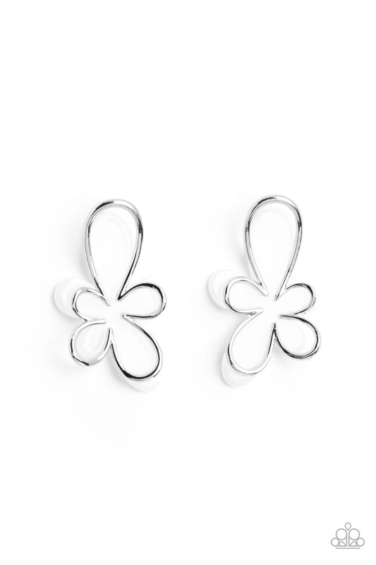 Glimmering Gardens - White - Paparazzi Earrings