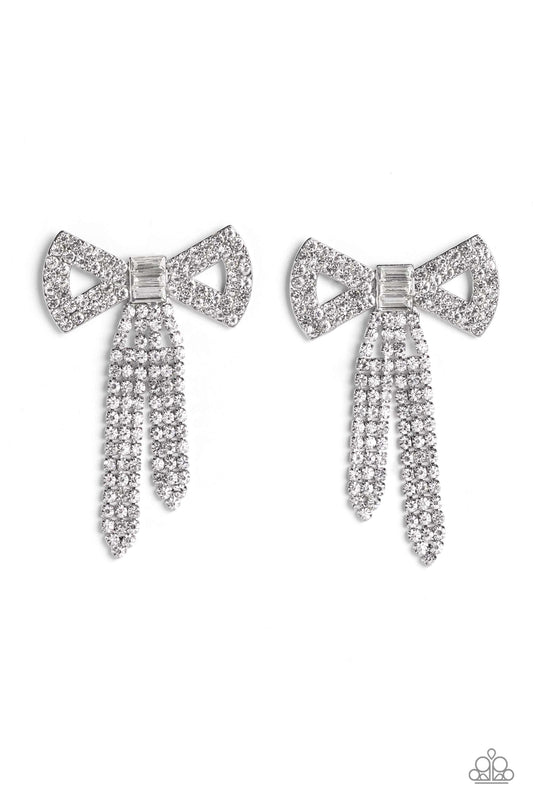 Just BOW With It - White - Paparazzi Earrings