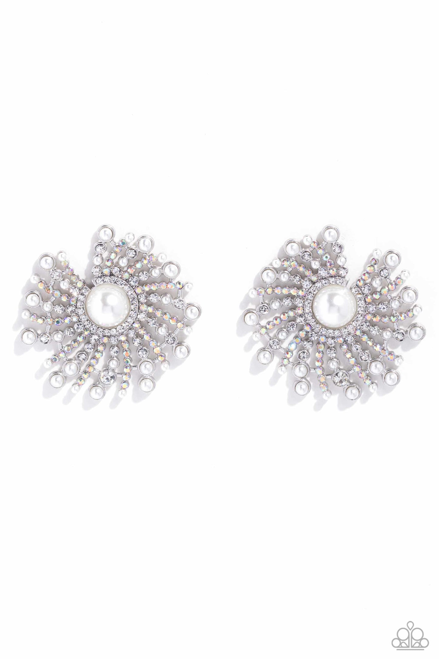 Fancy Fireworks - White - Paparazzi Earrings (2023 December LOP)