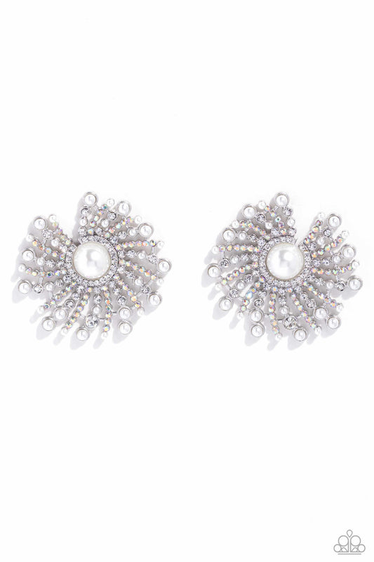 Fancy Fireworks - White - Paparazzi Earrings (2023 December LOP)