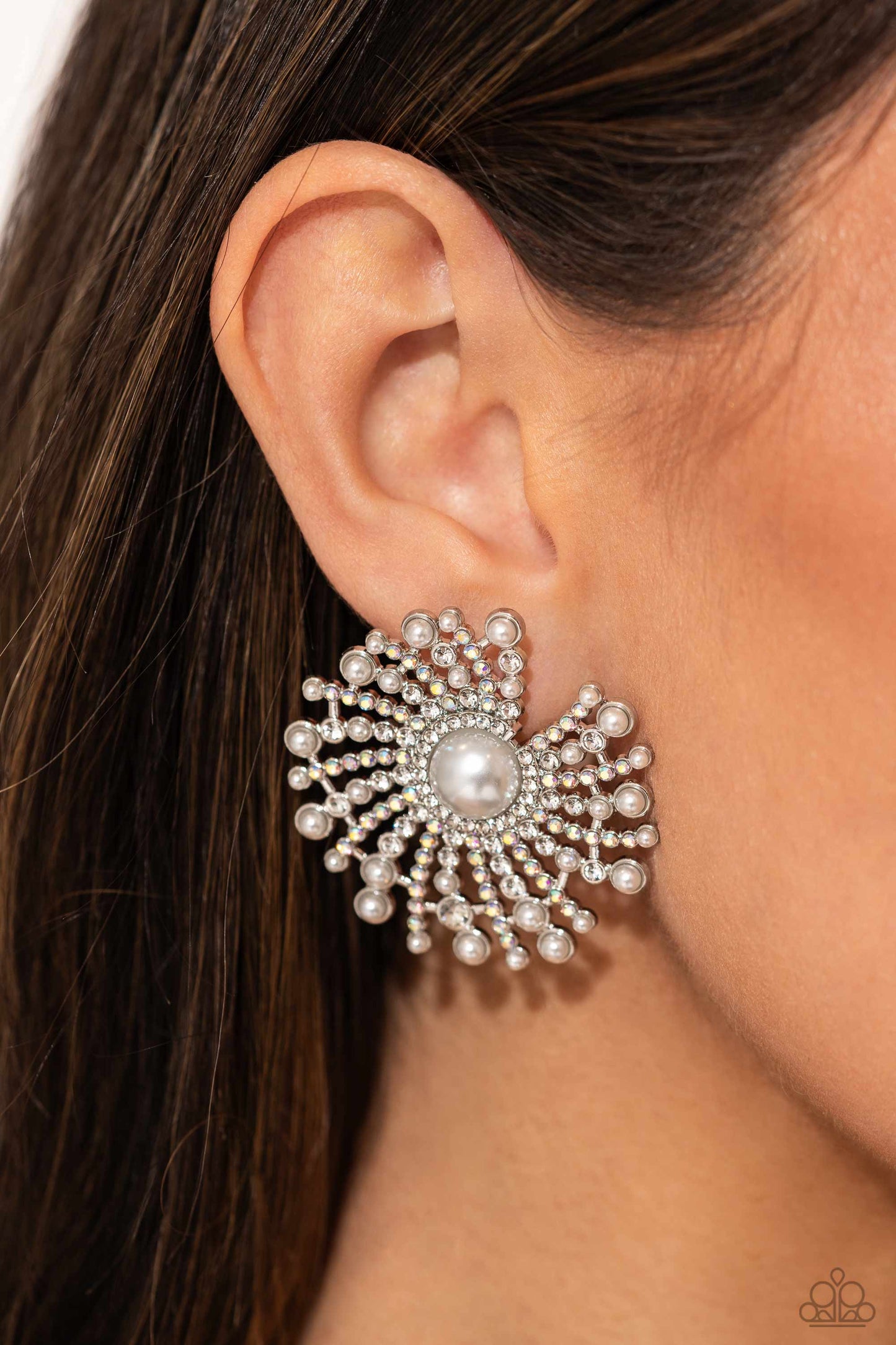 Fancy Fireworks - White - Paparazzi Earrings (2023 December LOP)