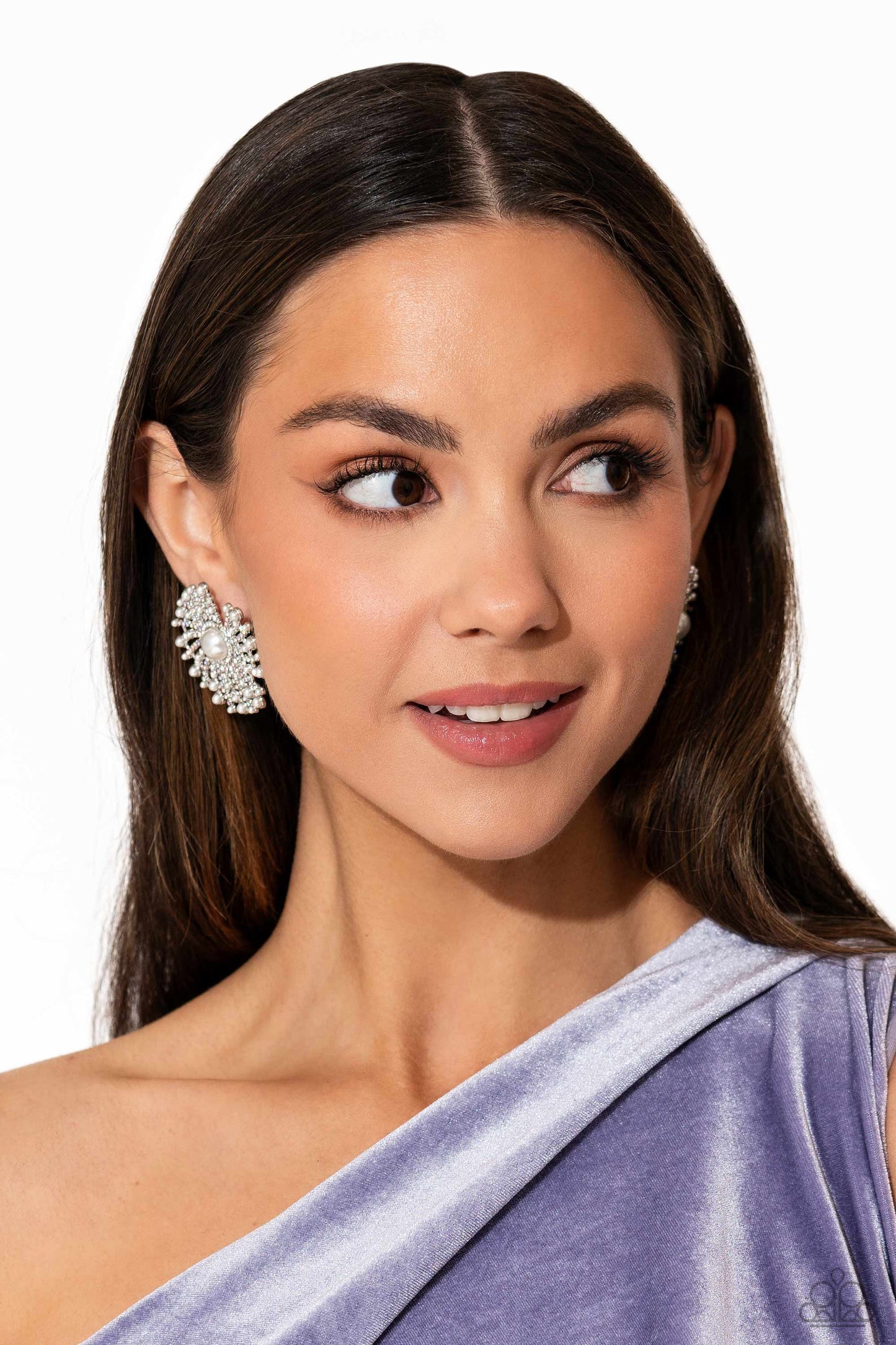 Fancy Fireworks - White - Paparazzi Earrings (2023 December LOP)