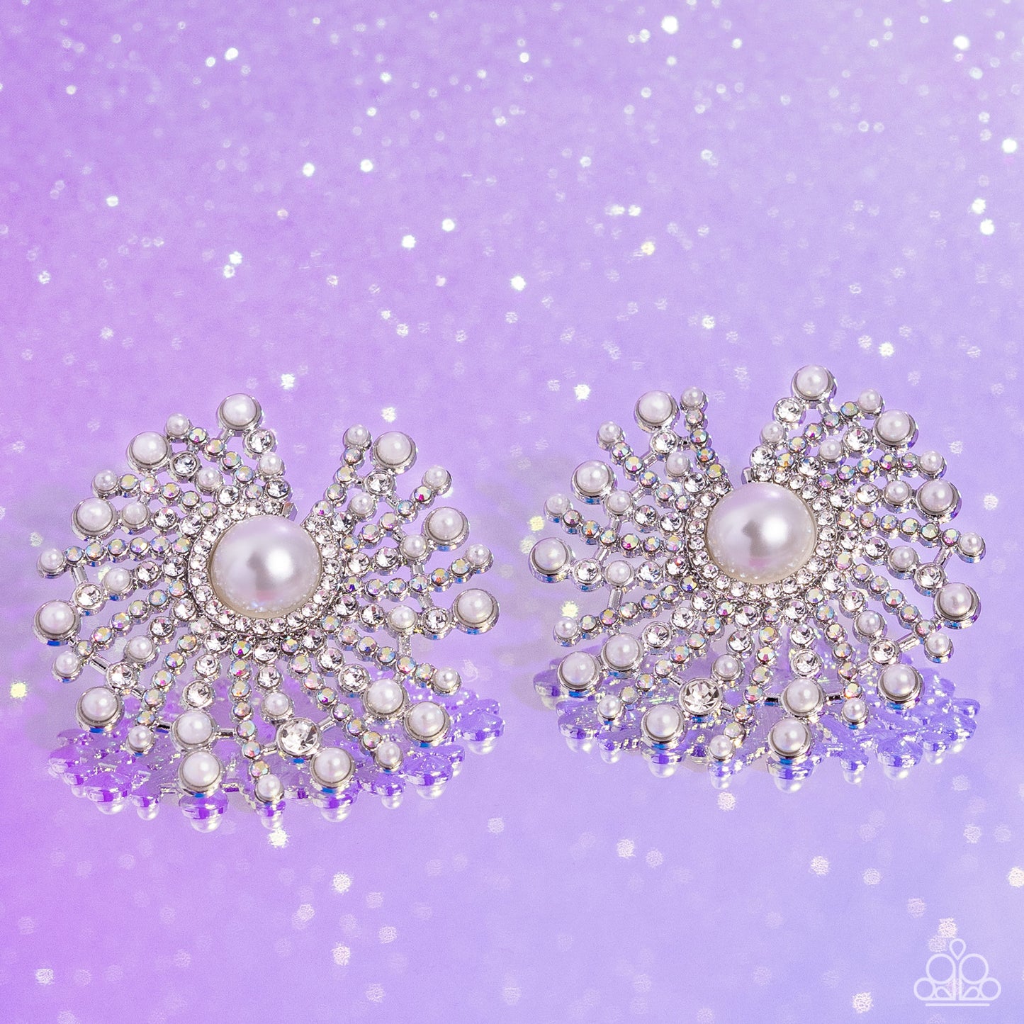 Fancy Fireworks - White - Paparazzi Earrings (2023 December LOP)