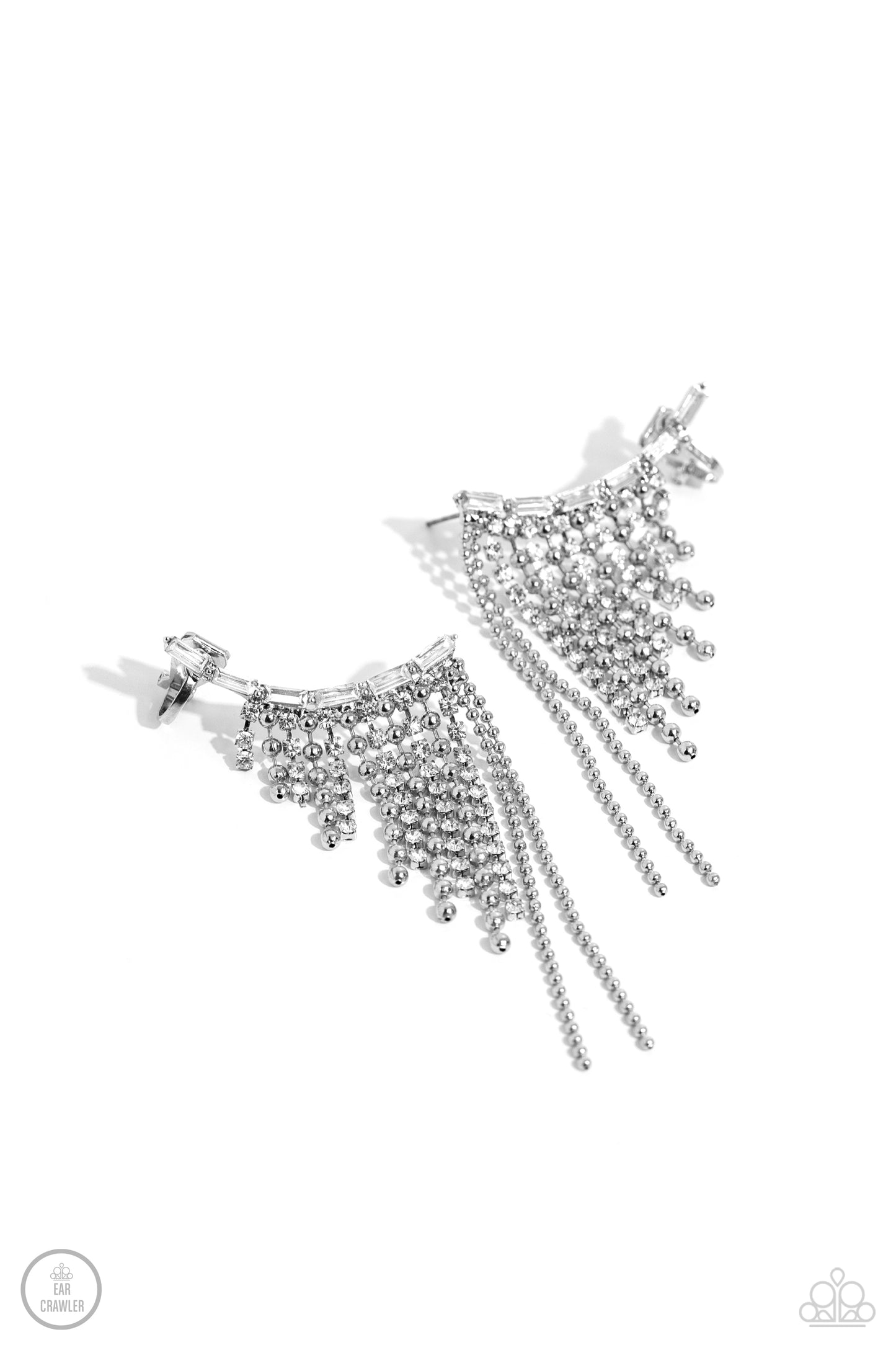 Tapered Tease - White - Paparazzi Ear Crawler Earrings