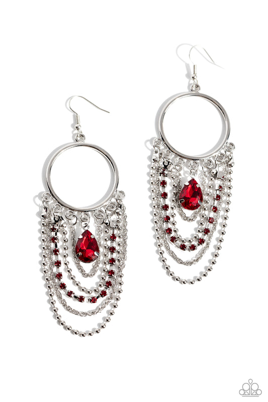 Cascading Clash - Red - Paparazzi Earrings