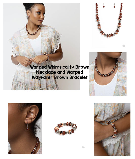 Warped Whimsicality Brown Necklace and Warped Wayfarer Brown Bracelet