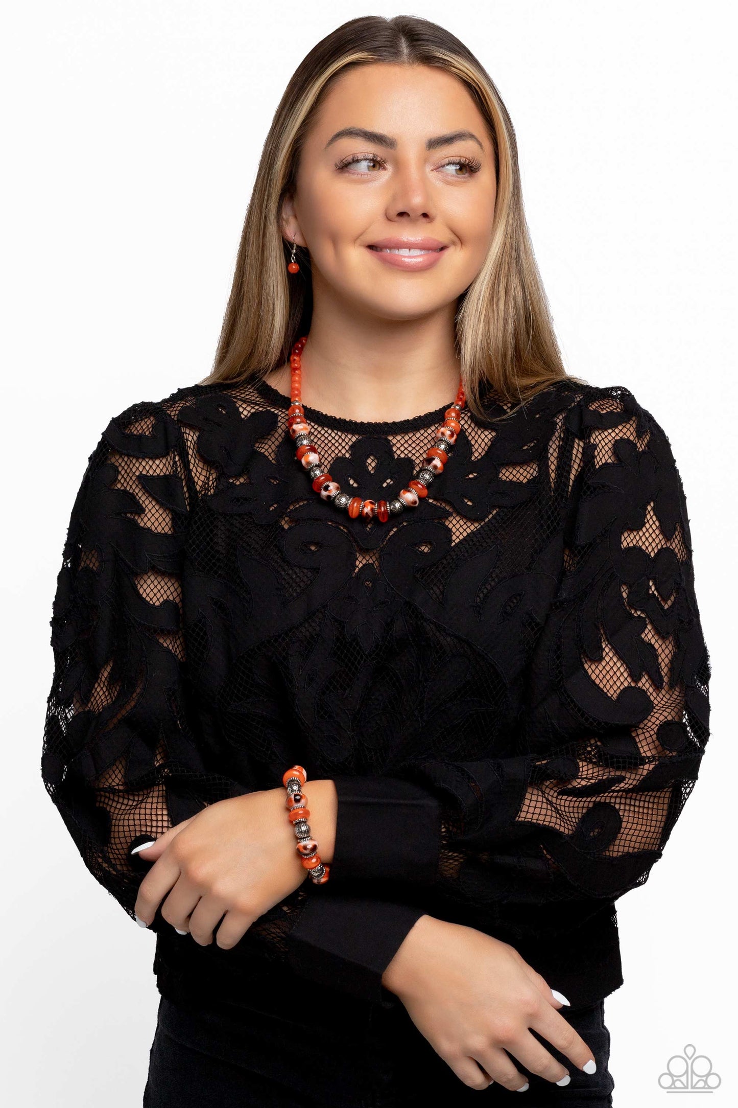 Warped Whimsicality - Orange  Necklace and Warped Wayfarer Orange Bracelet