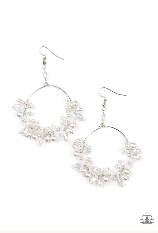 Floating Gardens - White - Paparazzi Earrings