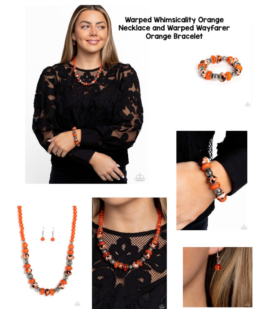 Warped Whimsicality - Orange  Necklace and Warped Wayfarer Orange Bracelet