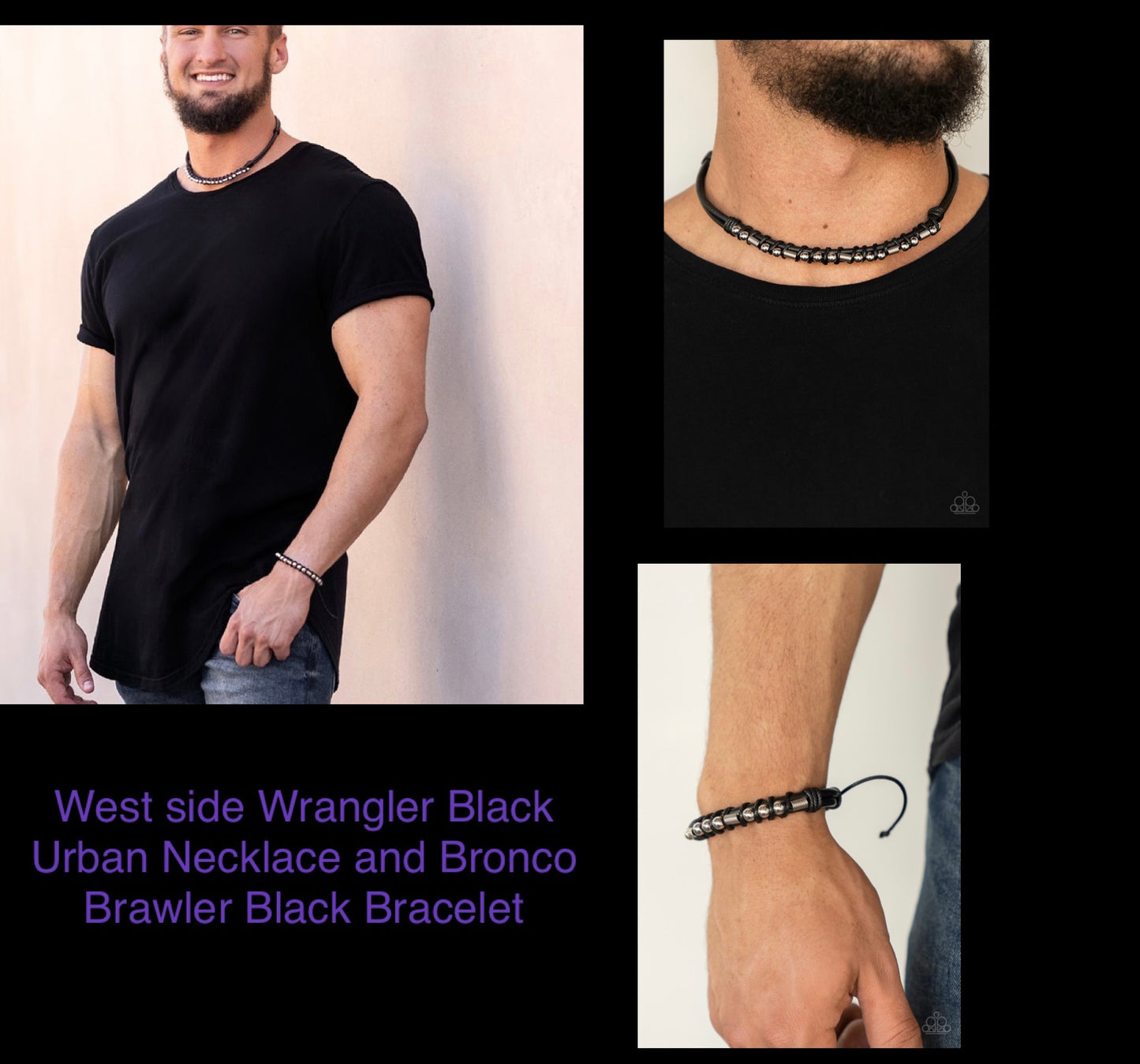 Westside Wrangler Black Urban Necklace and Bronco Brawler Black Urban Bracelet