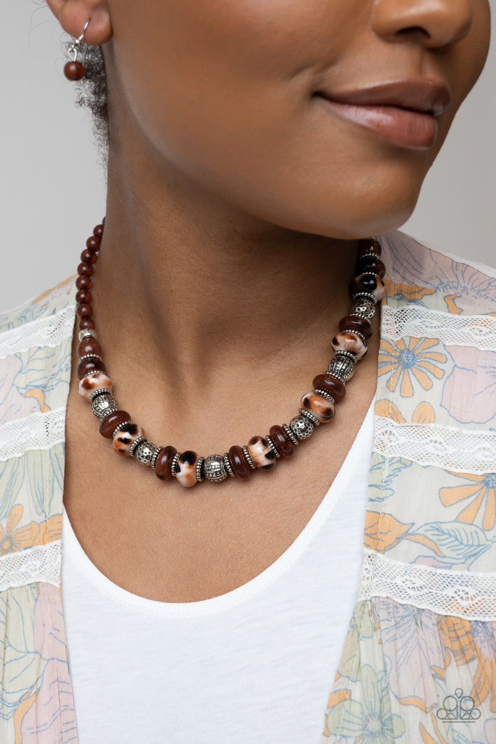 Warped Whimsicality Brown Necklace and Warped Wayfarer Brown Bracelet