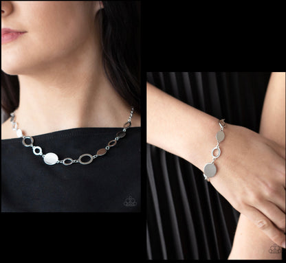 Working Oval Time Silver - Paparazzi Necklace and Oval and Out Silver  - Paparazzi Bracelet